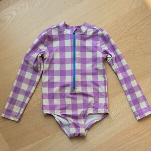 Primary Purple and Cream Checkered Kids Rashguard